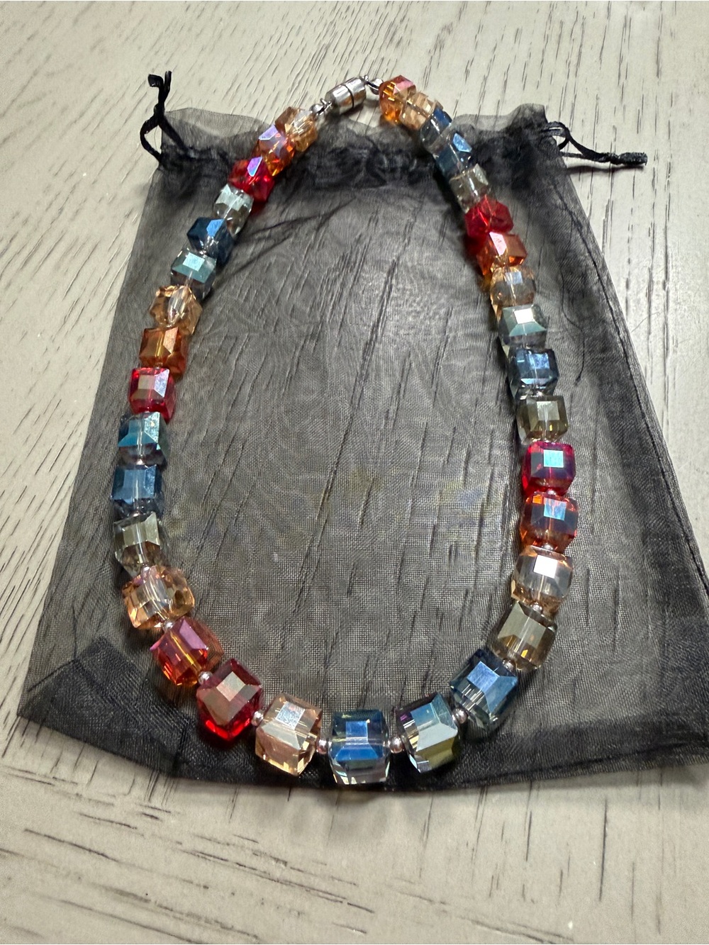 Multicolor Faceted Crystal Cube 18” Necklace - Unbranded